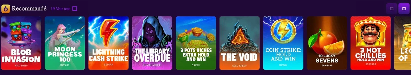 Jeux recommandés dans le lobby LetsJackpot